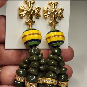 Tory Burch green Roxanne earrings green earrings crystal earrings long earrings